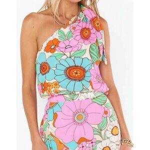 Show Me Your MuMu Floral One-Shoulder Top - Pink, Blue, Orange
